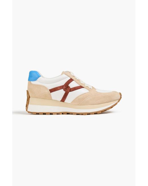 Veronica Beard Natural Valentina Suede And Leather Sneakers
