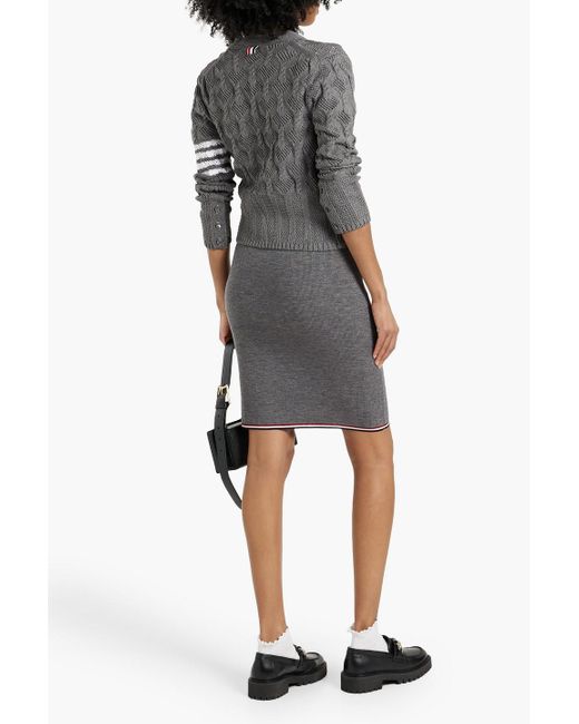Thom Browne Gray Ribbed Wool-blend Pencil Skirt