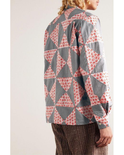 Bode White Deco Puzzle Patchwork Printed Cotton-Poplin Shirt for men