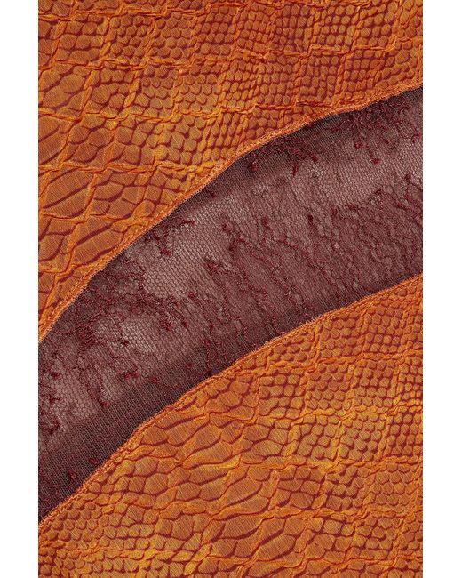 Victoria Beckham Brown Lace-paneled Snake-print Cloqué Maxi Dress