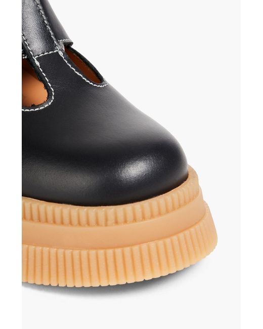 Ganni Black Buckled Leather Loafers
