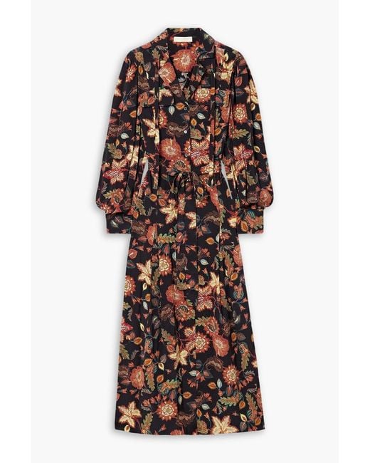 Ulla Johnson Multicolor Giselle Belted Floral-Print Silk Midi Dress