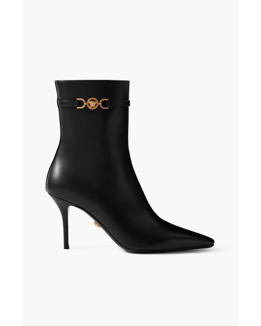 Versace Black Embellished Leather Ankle Boots