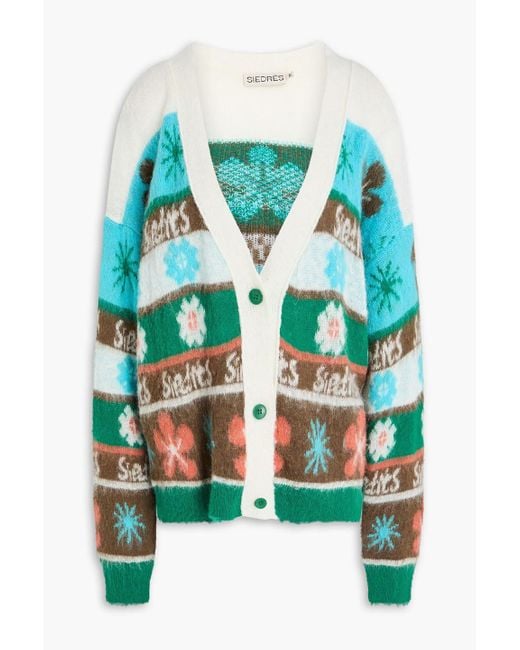 Siedres Green Jacquard-knit Wool-blend Cardigan