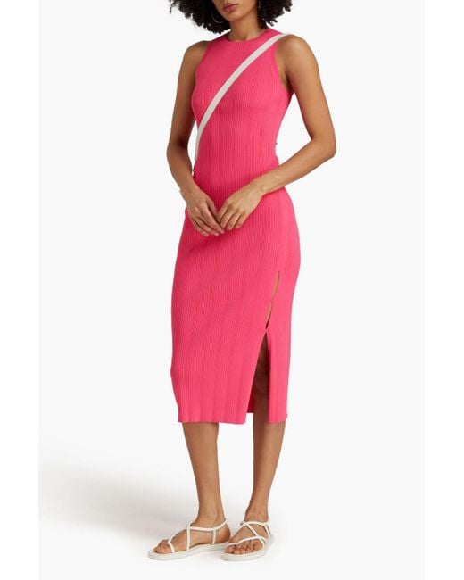 FRAME Pink Cutout Ribbed-knit Midi Dress