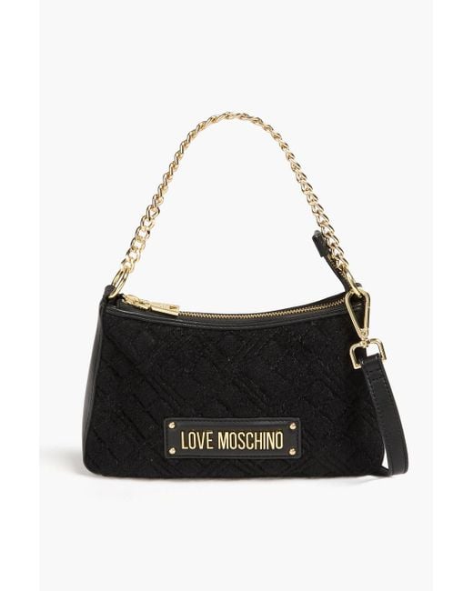 Love Moschino Black Quilted Faux Leather And Brushed-felt Shoulder Bag