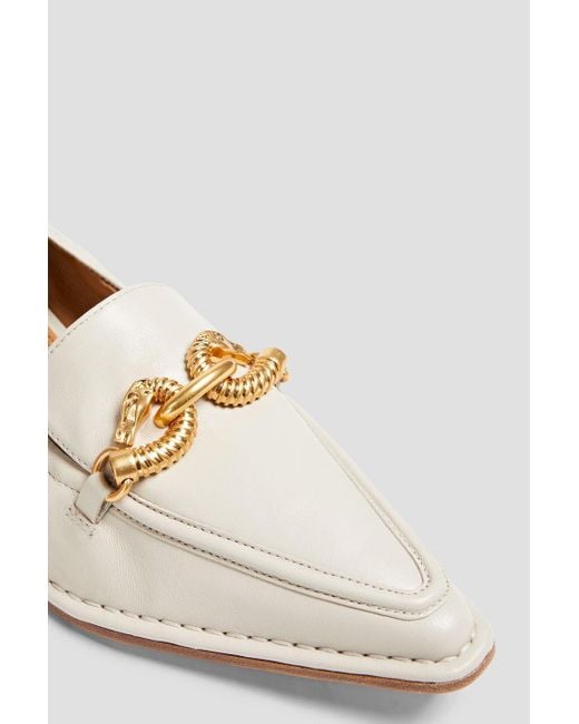 Tory Burch White Jessa Embellished Leather Loafers