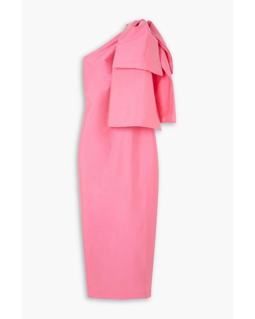 BERNADETTE Pink Josselin One-shoulder Bow-detailed Taffeta Midi Dress