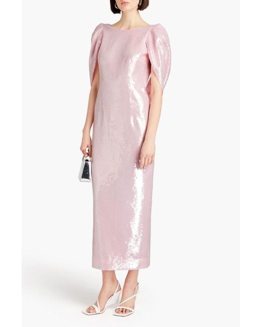 Huishan Zhang Pink Alba Cape-effect Sequined Crepe Maxi Dress