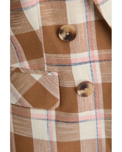 Veronica Beard Brown Beacon Double-breasted Checked Cotton-blend Blazer