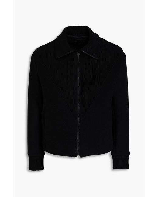 Emporio Armani Black Ribbed Knit-paneled Wool-blend Felt Jacket for men