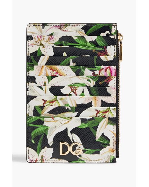 Dolce & Gabbana Green Floral-print Pebbled-leather Cardholder