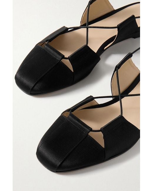 Le Monde Beryl Black Greek Lace-Up Silk-Satin Ballet Flats