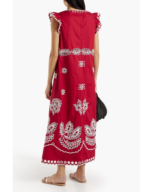 RED Valentino Red Broderie Anglaise Cotton Midi Dress
