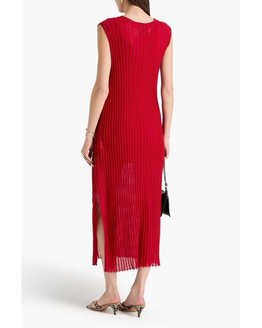 Loulou de Saison Red Ada Ribbed Cotton-blend Midi Dress