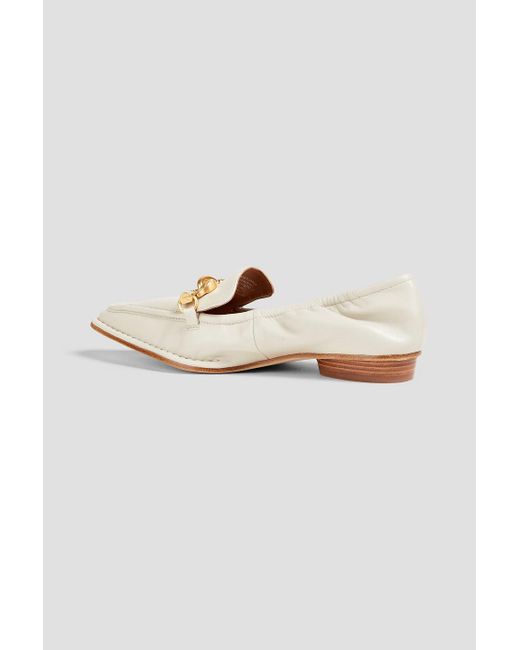 Tory Burch White Jessa Embellished Leather Loafers