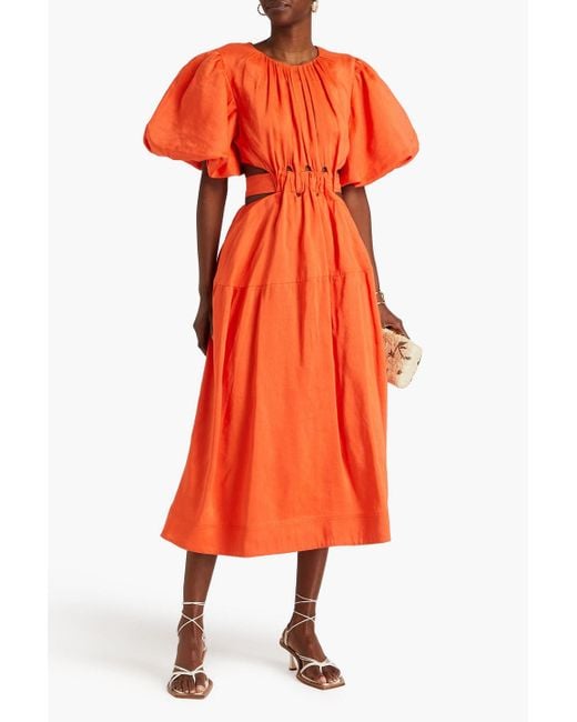 Aje. Orange Cosette Cutout Linen-blend Midi Dress