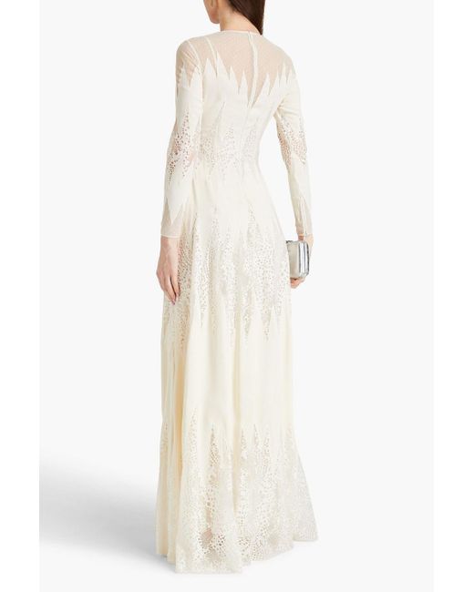 Zuhair Murad White Lace, Point D'espirit And Crepe De Chine Gown