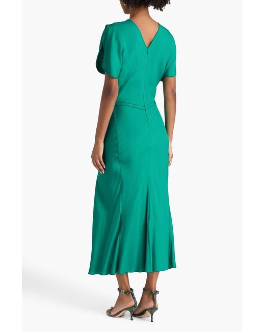 Victoria Beckham Green Gathered Grain De Poudre Midi Dress