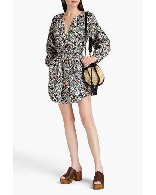 A.L.C. Black Gathered Printed Cotton-poplin Mini Dress