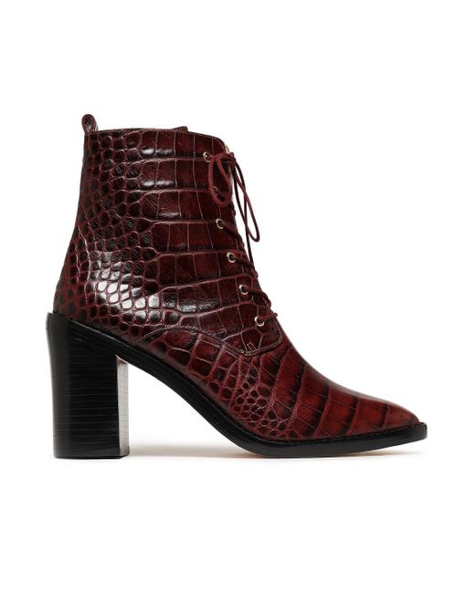 Zimmermann Multicolor Lace-up Croc-effect Leather Ankle Boots Burgundy