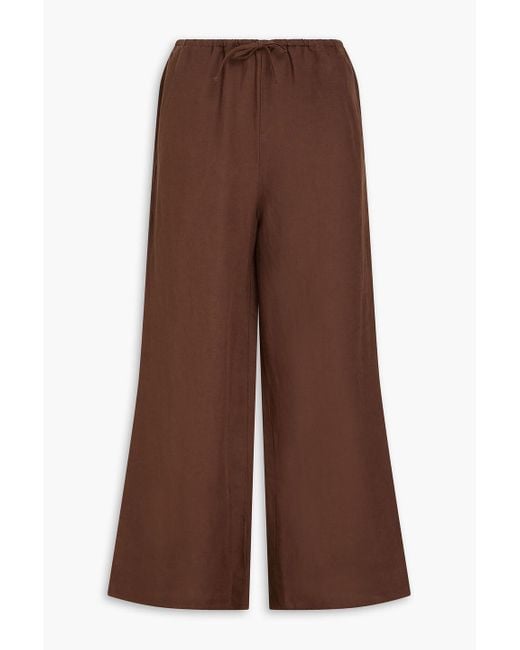 Onia Brown Linen-blend Wide-leg Pants