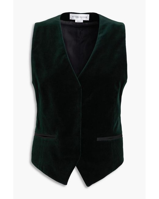 Victoria Beckham Black Satin-Paneled Cotton-Blend Velvet Vest