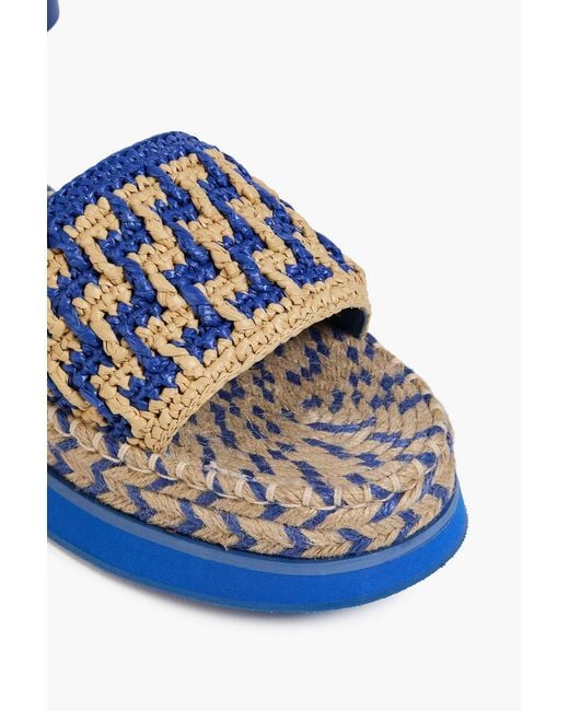 Farm Rio Blue Leather And Faux Raffia Platform Sandals