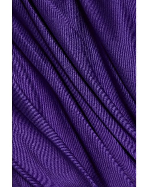 Badgley Mischka Purple One-shoulder Floral-appliquéd Faille Gown