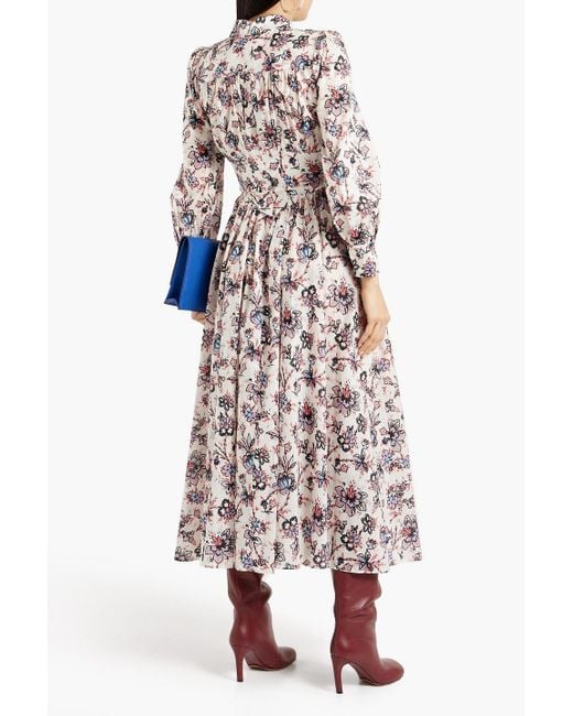 10 Crosby Derek Lam Red Eleanor Gathe Floral-print Cotton Midi Shirt Dress