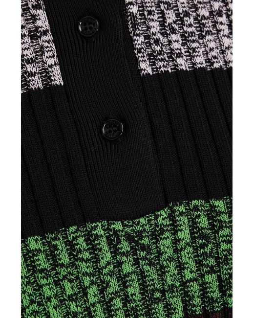 Ganni Black Gestreifter pullover aus rippstrick mit polokragen