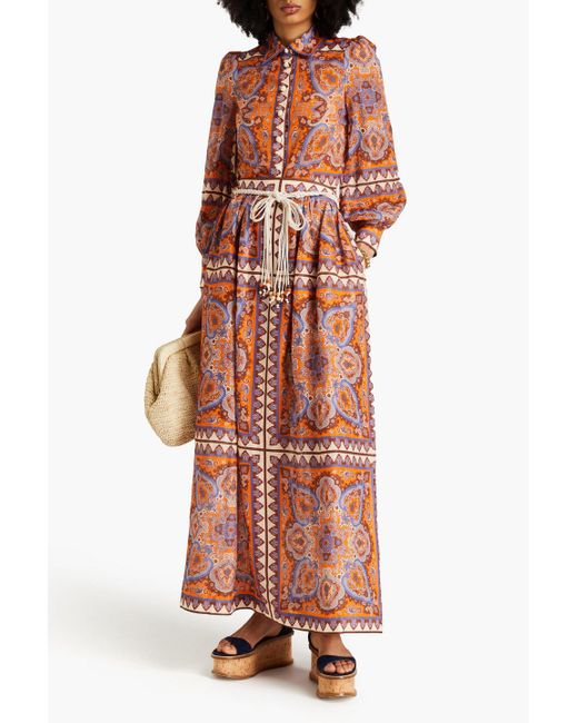 Zimmermann Orange Paisley Print Long Cotton Skirt
