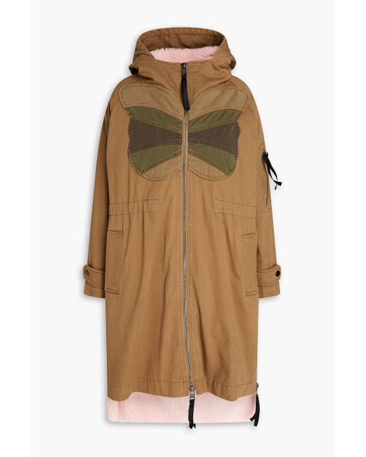 RED Valentino Natural Appliquéd Cotton-twill Hooded Parka