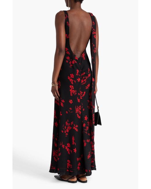 Victoria Beckham Open-Back Tie-Detailed Gathered Floral-Print Crepe Maxi Dress