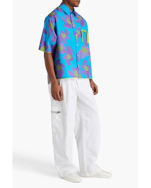 Jacquemus Blue Cabri Floral-print Cotton-poplin Shirt for men