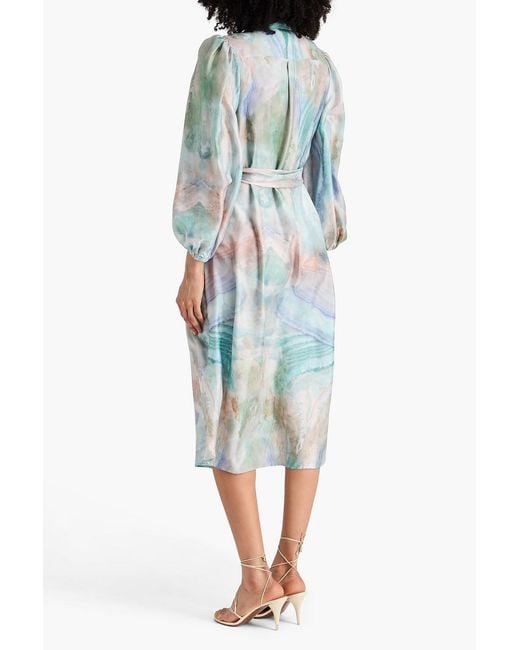 Zimmermann Blue Printed Silk-Twill Midi Shirt Dress