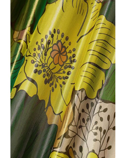 Halpern Yellow Pussy-bow Printed Silk-blend Satin Kaftan