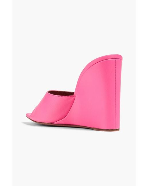 AMINA MUADDI Pink Lupita 95 Leather Wedge Mules