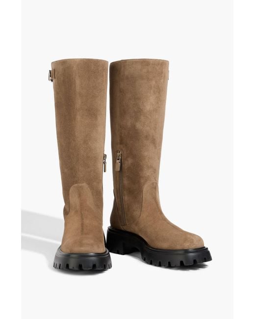 Stuart Weitzman Brown Emerson Buckle-Detailed Suede Knee Boots