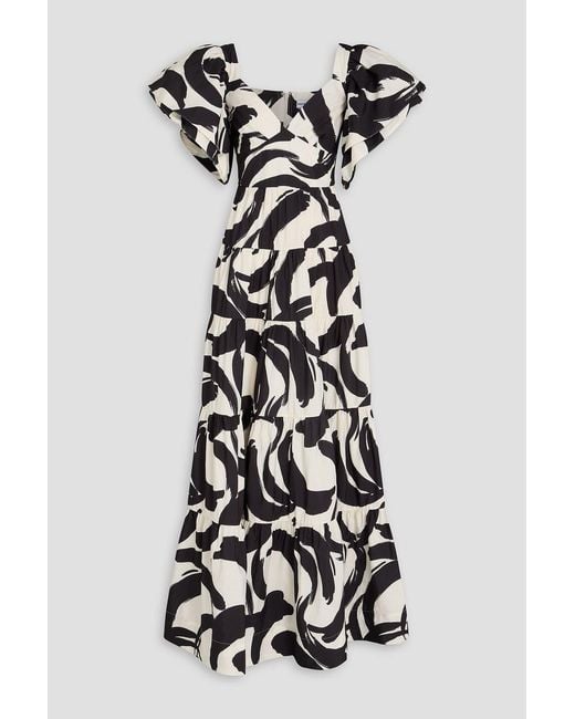 Rebecca Vallance White Pompidou Printed Taffeta Maxi Dress