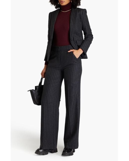 Veronica Beard Blue Tonelli Pinstriped Wool-blend Flannel Wide-leg Pants