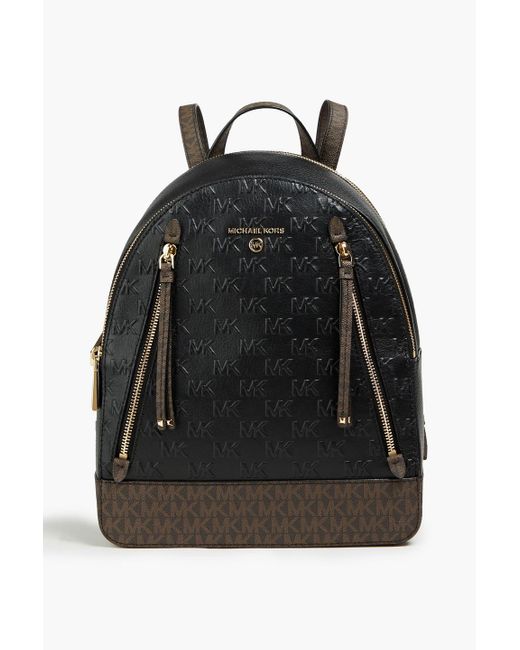 MICHAEL Michael Kors Black Logo-embossed Coated Leather Backpack