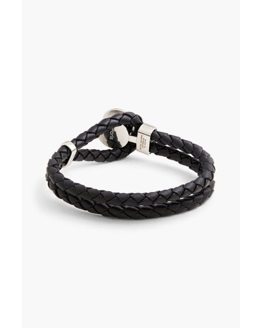 Montblanc Black Silver-tone Woven Leather Bracelet for men
