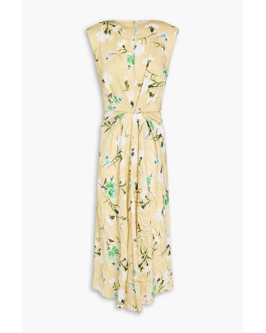 Erdem Metallic Crinkled Floral-Print Till Midi Dress