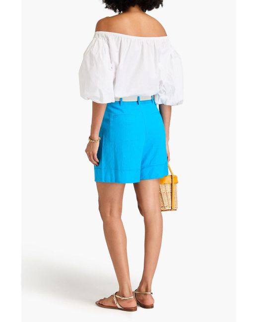 Diane von Furstenberg Blue Shiana shorts aus webstoff mit flammgarneffekt und falten