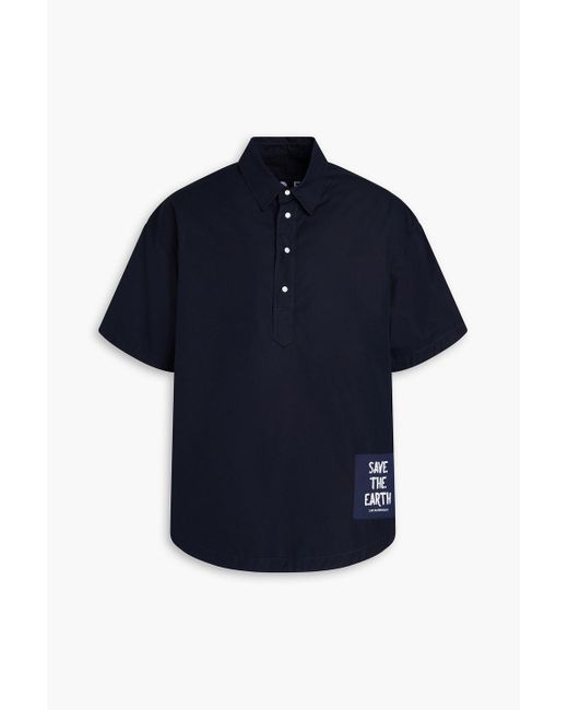 Emporio Armani Blue Appliquéd Cotton-poplin Polo Shirt for men