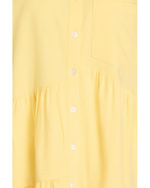Veronica Beard Yellow Harrow Tiered Cotton-blend Seersucker Mini Shirt Dress