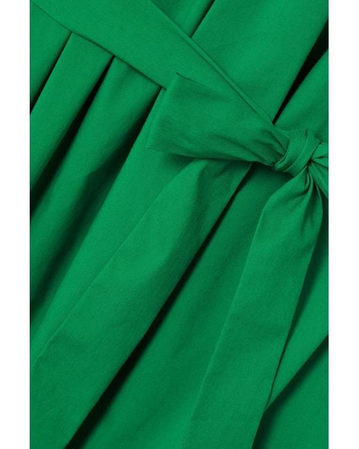 Diane von Furstenberg Green Pasquale One-shoulder Belted Cotton-blend Poplin Maxi Dress