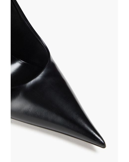Versace Black Pin-Point Glossed-Leather Pumps