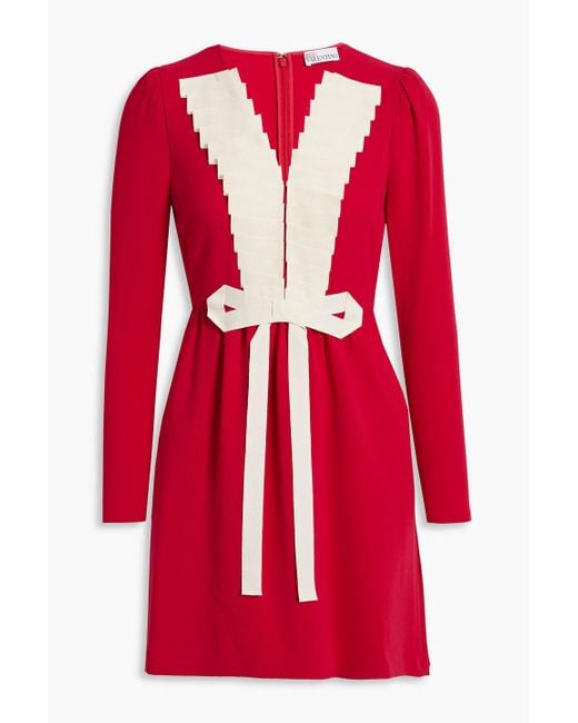 RED Valentino Red Bow-detailed Pleated Crepe Mini Dress